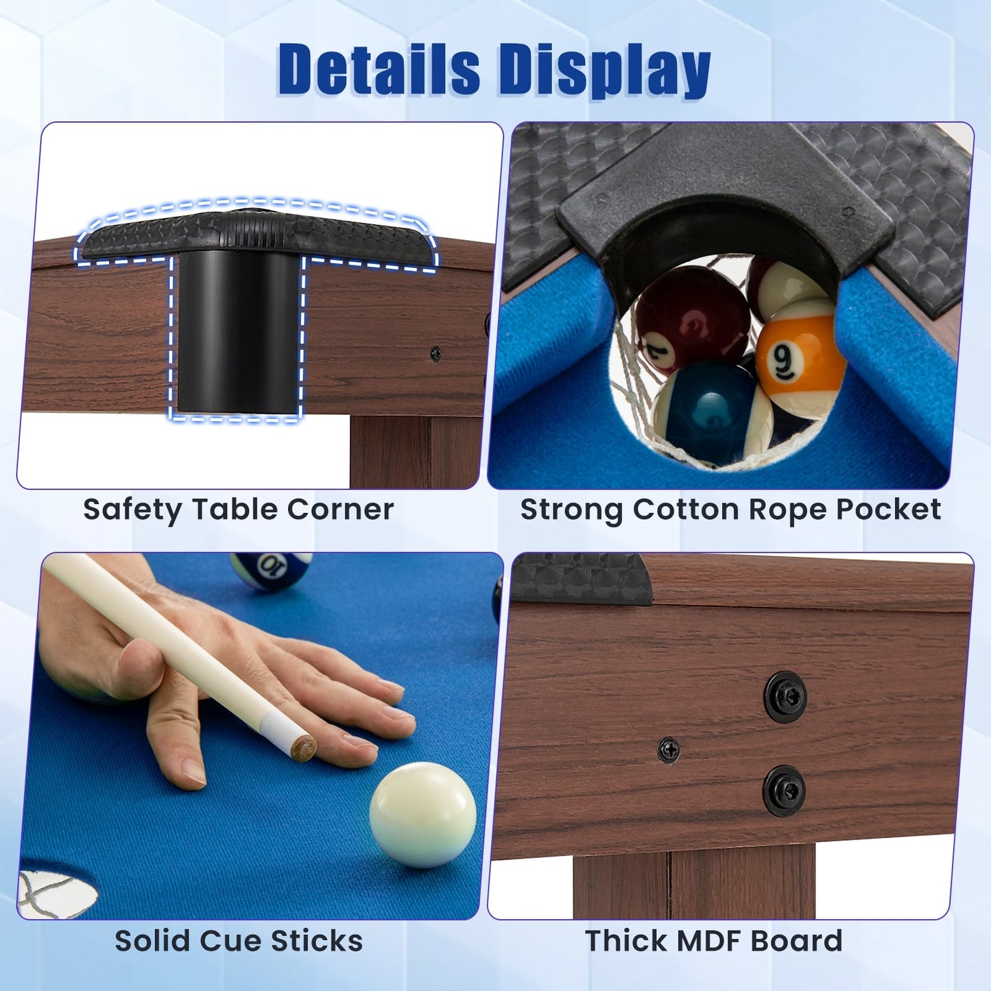48 Inch Wooden Pool Table, Full Ball Set, Blue Game Room at Gallery Canada