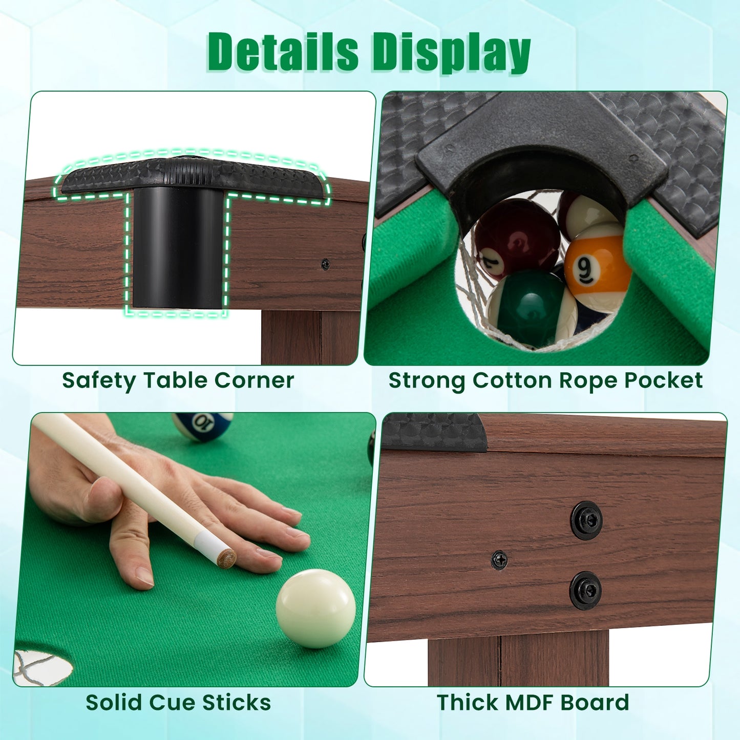 48 Inch Wooden Pool Table With Full Ball Set, Green Game Room at Gallery Canada