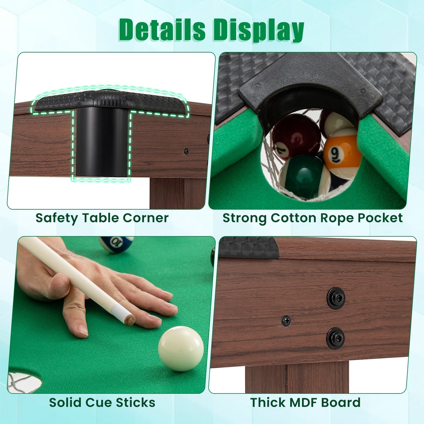 48 Inch Wooden Pool Table With Full Ball Set, Green Game Room at Gallery Canada