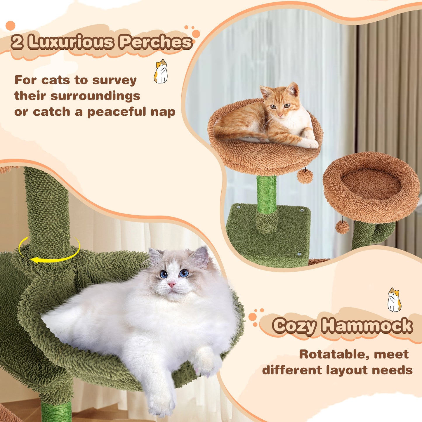 Multi-level Cactus Cat Tree with Scratching Posts Ladder Double Condos and Toys Bed, Green Cat Trees Condos & Scratchers at Gallery Canada