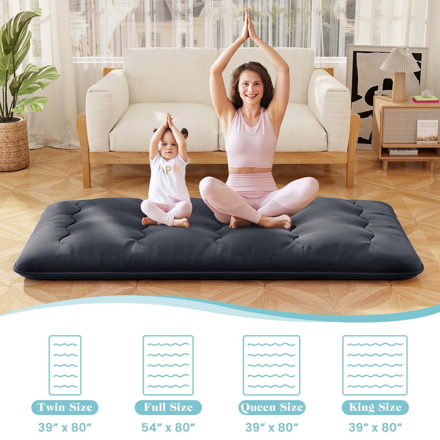 Futon Mattress with Washable Cover and Foldable Mat-Twin Size, Black Mattresses at Gallery Canada