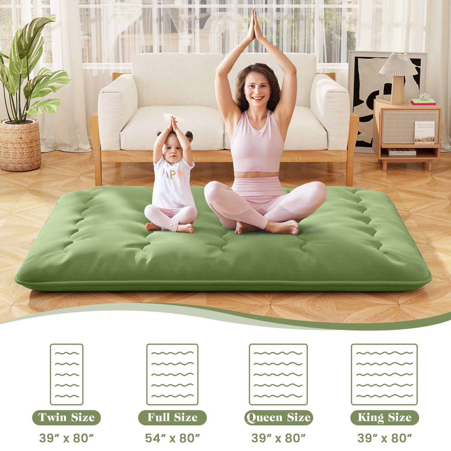 Floor Mattress with Washable Cover and Carry Bag-Queen Size, Green Mattresses at Gallery Canada