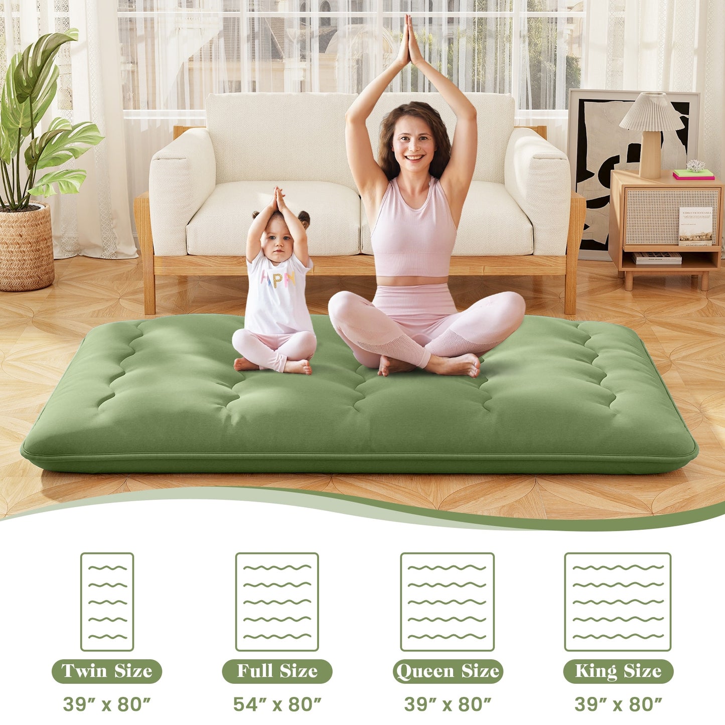 Matelas de sol pleine grandeur, housse lavable, sac de transport, vert