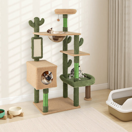 59 Inch Multilevel Cat Tree, Scratching Posts, Cando Toy, Green Cat Trees Condos & Scratchers Green at Gallery Canada