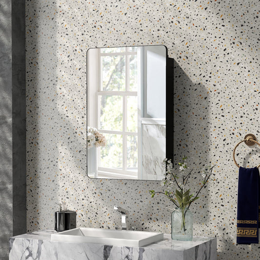 20x30 Inch Adjustable Shelf Bathroom Mirror Cabinet, Black Wall Cabinets Black at Gallery Canada