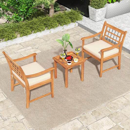 3 Piece Patio Furniture Set, Acacia Wood Frame, White Patio Conversation Sets White at Gallery Canada