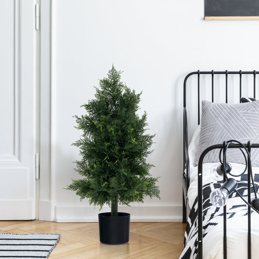 Artificial Cedar Topiary Tree, Plastic Nursery Pot, Green, Black Faux Plants Black & Green at Gallery Canada