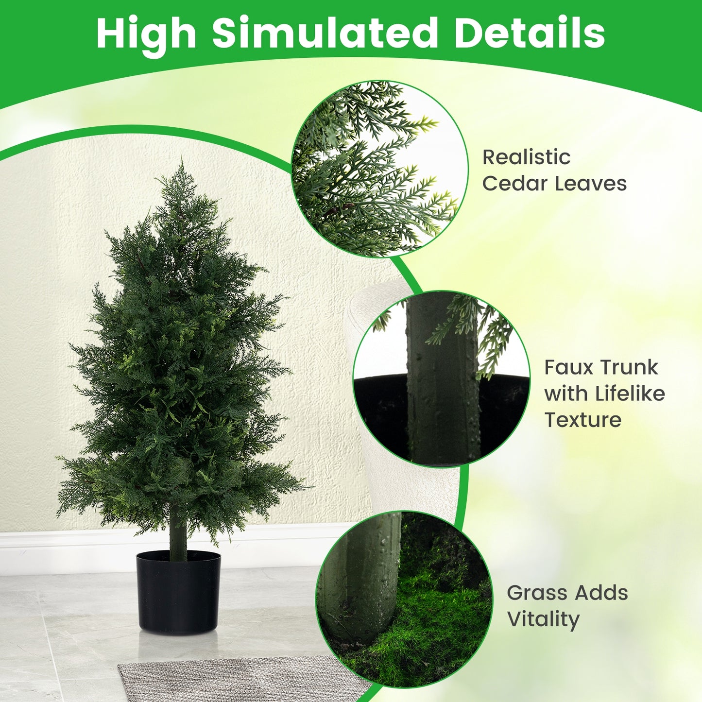 Artificial Cedar Topiary Tree, Plastic Nursery Pot, Green, Black Faux Plants at Gallery Canada
