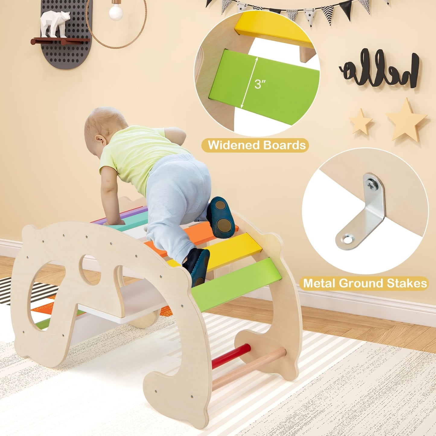 2-in-1 Rocking Horse Arch, Montessori Climbing Toys, Multicolor Climbers & Slides at Gallery Canada