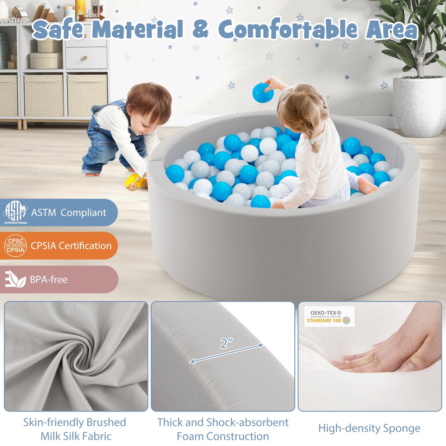 Kiddie Baby Playpen with 200 Ocean Balls and Storage Bag, Gray Baby Playpen & Playards at Gallery Canada