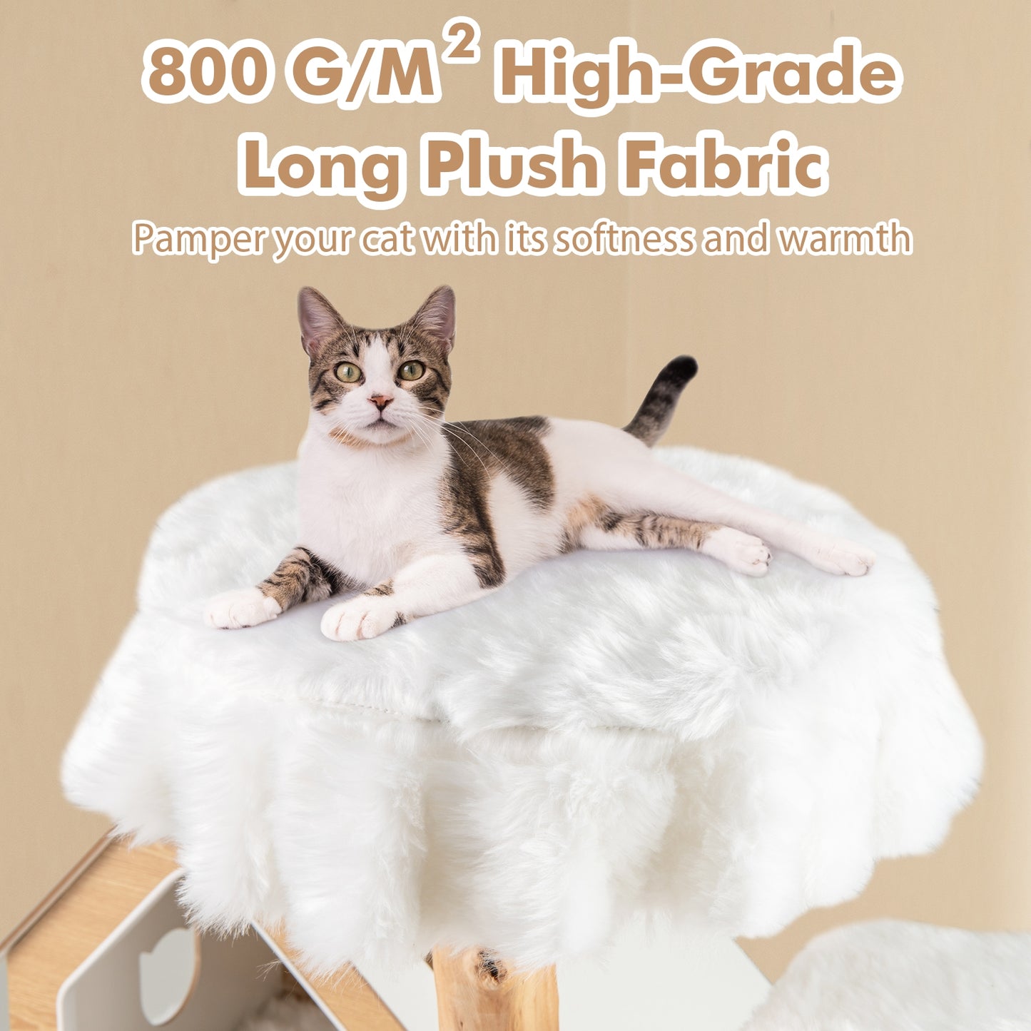 60 Inch Tall Solid Wood Cat Tree, Modern Wooden Cat Tower, 2 Perches, White Cat Trees Condos & Scratchers at Gallery Canada