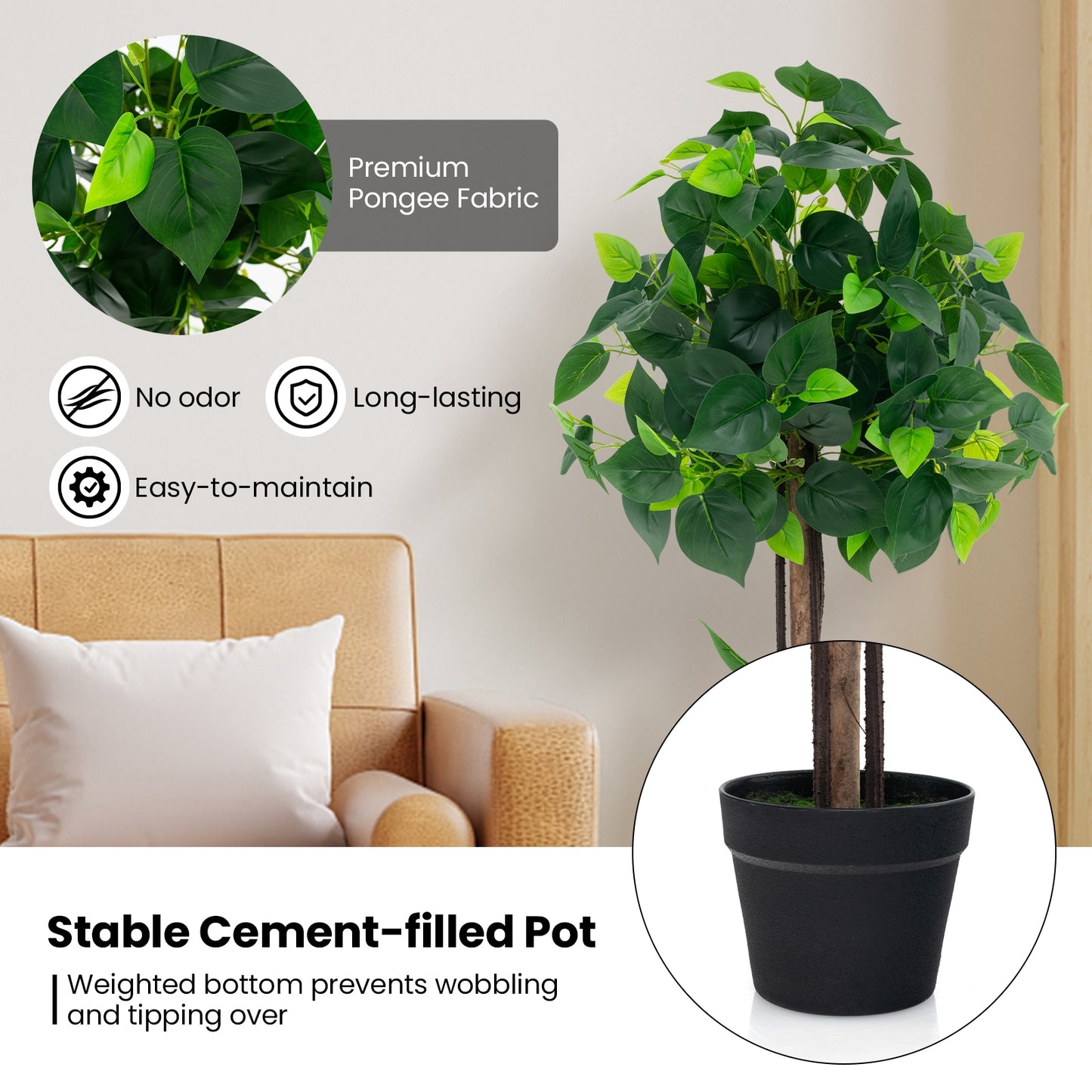 45 Inches Artificial Hydrangea Tree, Real Wood Trunk, Realistic Leaves, Green Faux Plants at Gallery Canada