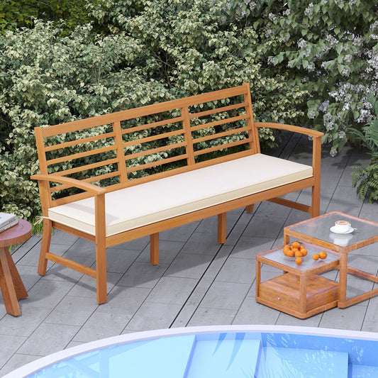 64 Inch Wood Bench With Seat Cushion, Slatted Seat, Off White Beach & Lawn Chairs Off White at Gallery Canada