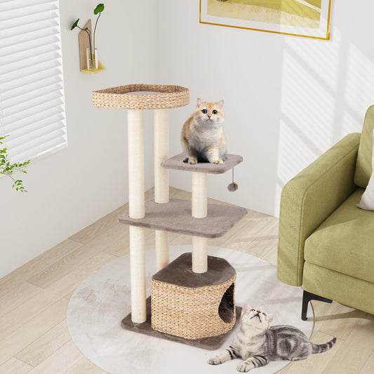 4 Layer Cat Tower, Scratching Posts, Condo, Washable Cushions, Coffee