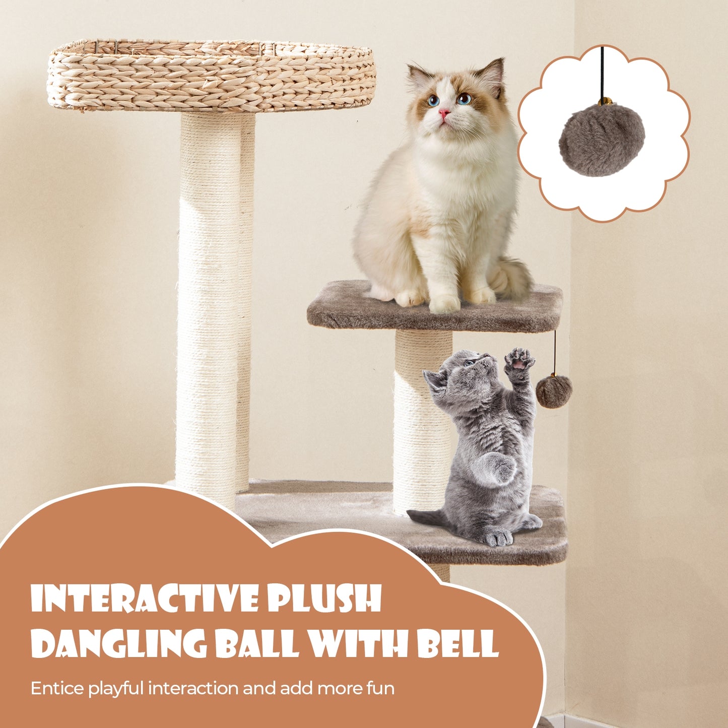 4 Layer Cat Tower, Scratching Posts, Condo, Washable Cushions, Coffee