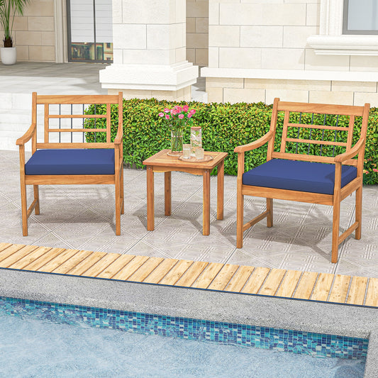 3 Piece Wood Patio Furniture Set with Seat Cushions and Acacia Wood Frame, Navy Patio Conversation Sets Navy at Gallery Canada