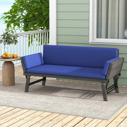 Outdoor Convertible Sofa Daybed with Adjustable Armrests for Balcony, Navy Patio Conversation Sets Navy at Gallery Canada