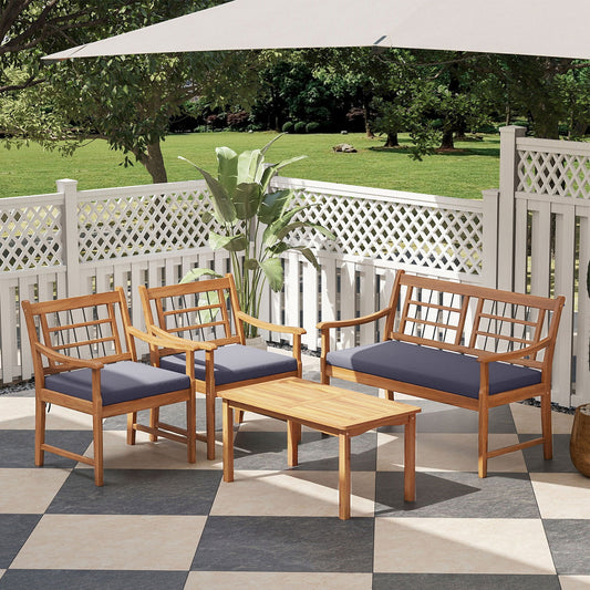 4 Piece Wood Patio Furniture, Armchairs Loveseat Coffee Table, Gray Patio Conversation Sets Gray at Gallery Canada