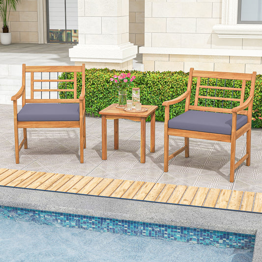 3 Piece Wood Patio Set, Acacia Wood Frame, Cushions, Gray Patio Conversation Sets Gray at Gallery Canada