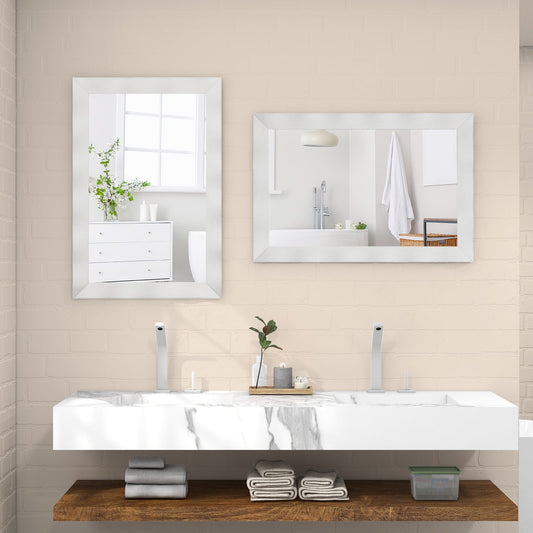 Farmhouse Wall Mirror, 41.5 x 28 Inches, Solid Wood Frame, White Wall Mirrors White at Gallery Canada