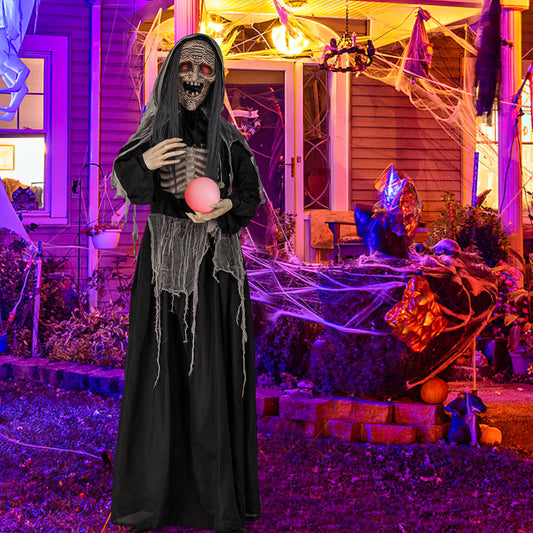6ft Halloween Witch Animatronic, Light Up Eyes, Magical Ball, Black Halloween Black at Gallery Canada