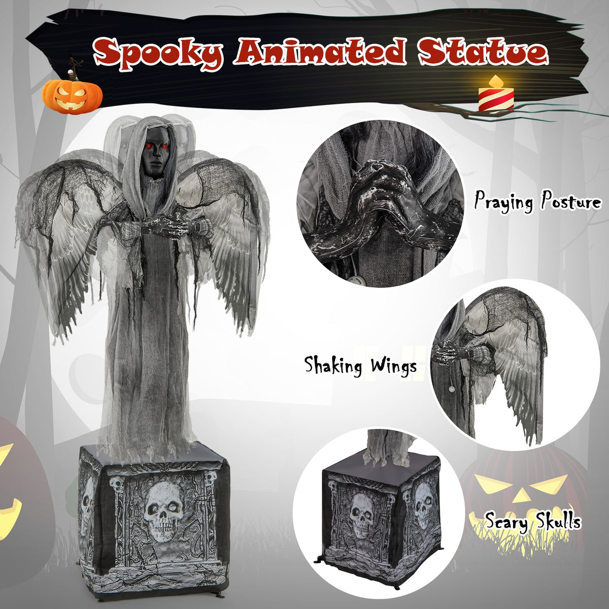 5.5ft Halloween Animatronic Decoration, Light Up Eyes, Shaking Wings, Gray Halloween at Gallery Canada