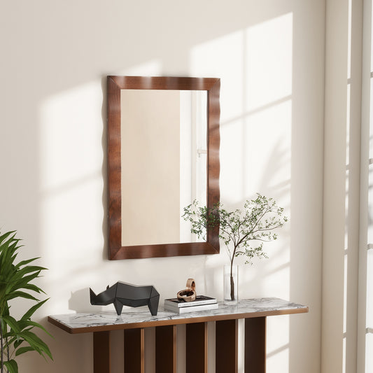 41.5 x 28 Inches Farmhouse Wall Mirror, Solid Wood Frame, Brown Wall Mirrors Brown at Gallery Canada