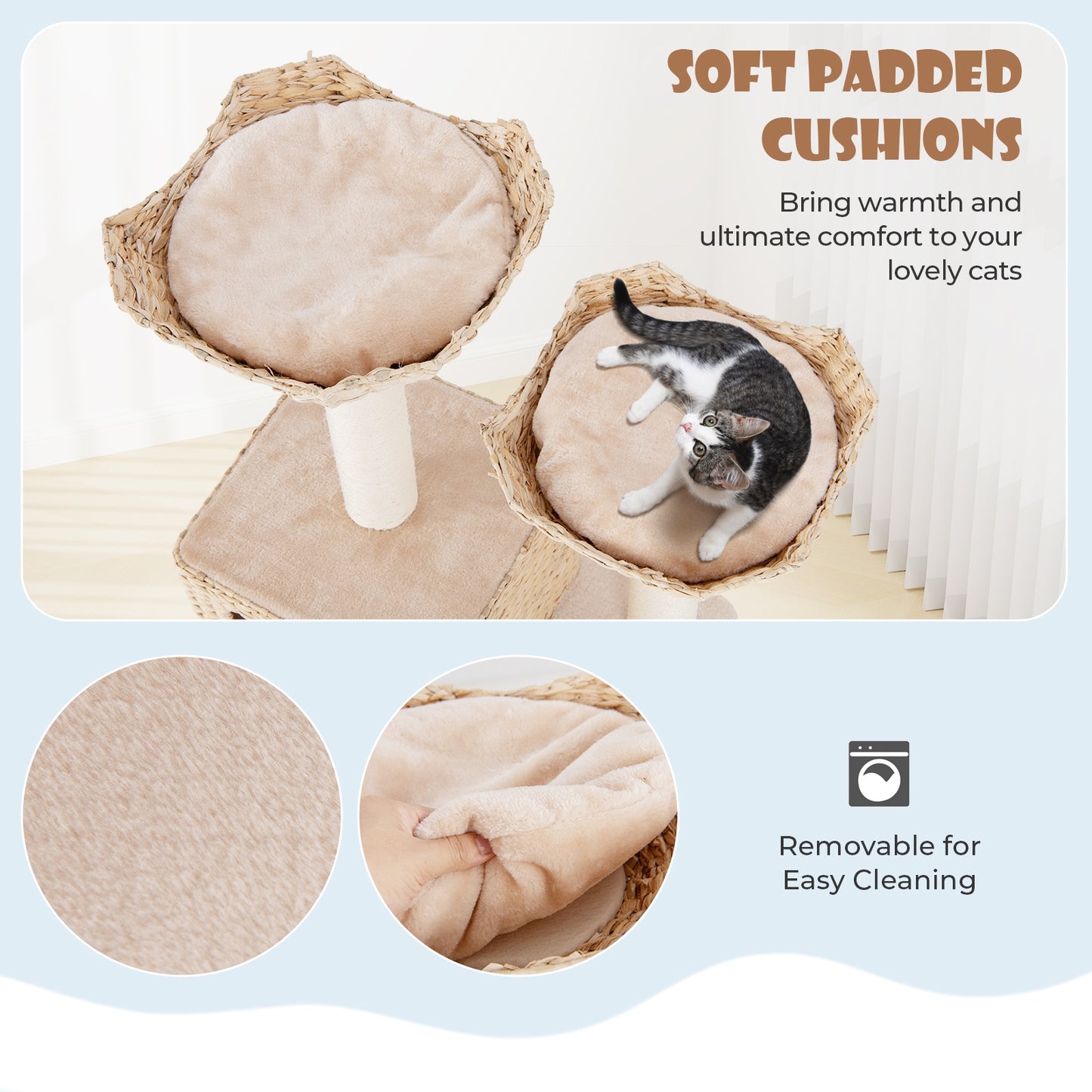 Tour à chat de 48 pouces en quenouille, poteaux à griffer en sisal, perchoir, condo, couleur beige