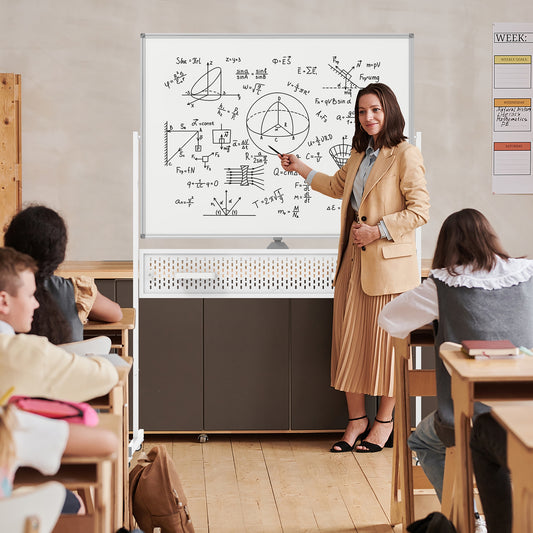 Mobile Whiteboard Adjustable Double-Sided Magnetic Board with Pegboard, White Home Office White at Gallery Canada