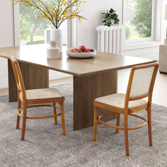 Set Of 2 Boho Dining Chairs, Rattan With Teak Wood Structure, Natural Dining Chairs Natural at Gallery Canada