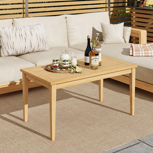 Outdoor Teak Wood Coffee Table, 20 Inch x 35.5 Inch, Natural Patio Coffee Tables Natural at Gallery Canada