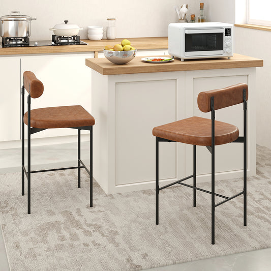 20 Inch Upholstered Bar Stools Set of 2 Counter Height Bar Chairs with Backrest, Brown Bar Stools Brown at Gallery Canada