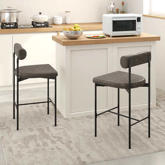 20 Inch Upholstered Bar Stools Set of 2 Counter Height Bar Chairs with Backrest, Gray Bar Stools Gray at Gallery Canada