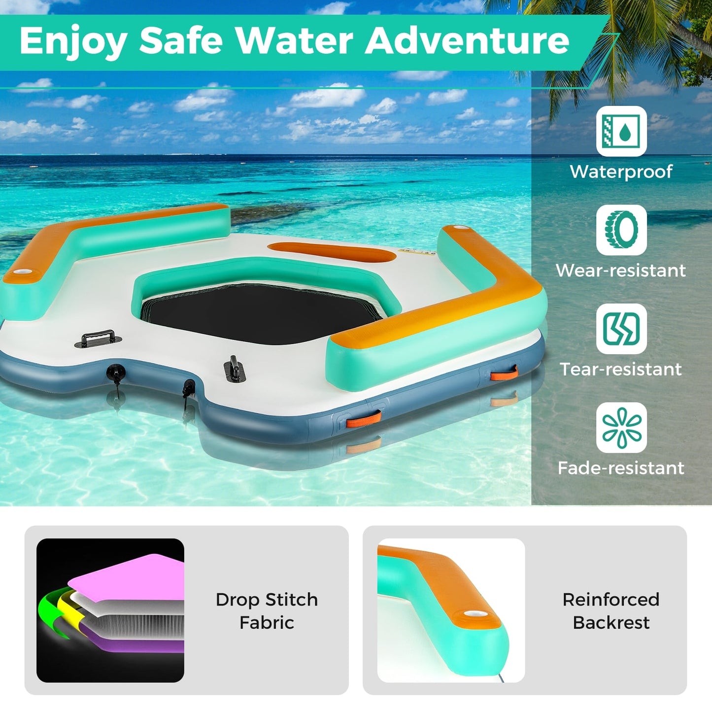 8.7 Feet Inflatable Floating Dock, Detachable Ladder, Mesh Swim Lounge, Multicolor Swimming at Gallery Canada