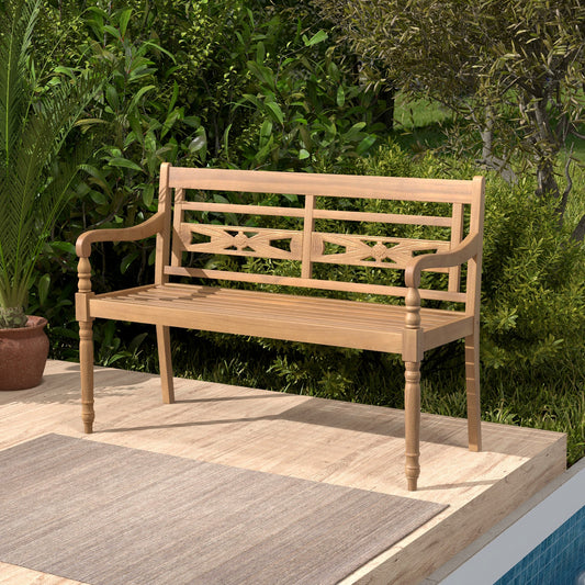 2-Person Teak Wood Patio Bench, Wide Backrest, Curved Armrests, Natural Patio Bar Furniture Natural at Gallery Canada