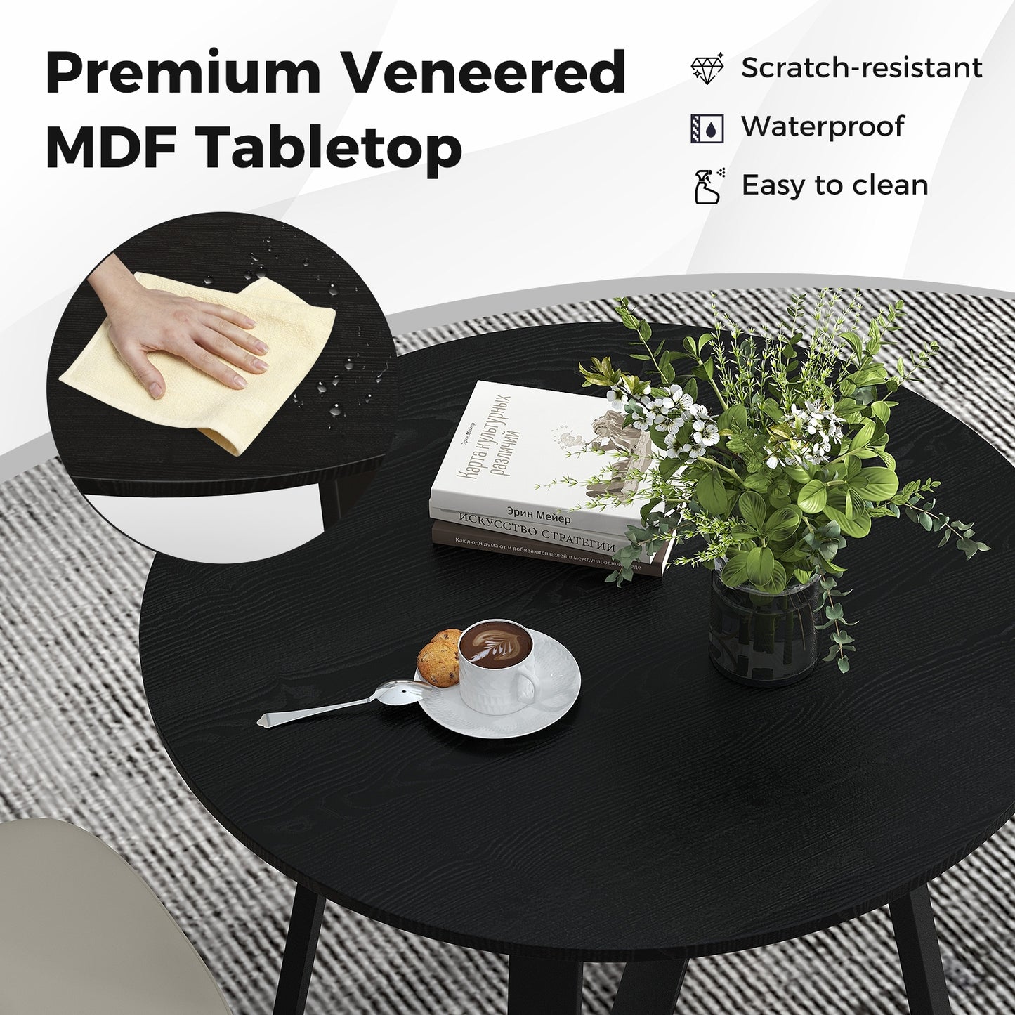 36 Inch Mid-Century Round Dining Table with Pedestal Base for Dining Room, Black Dining Tables at Gallery Canada