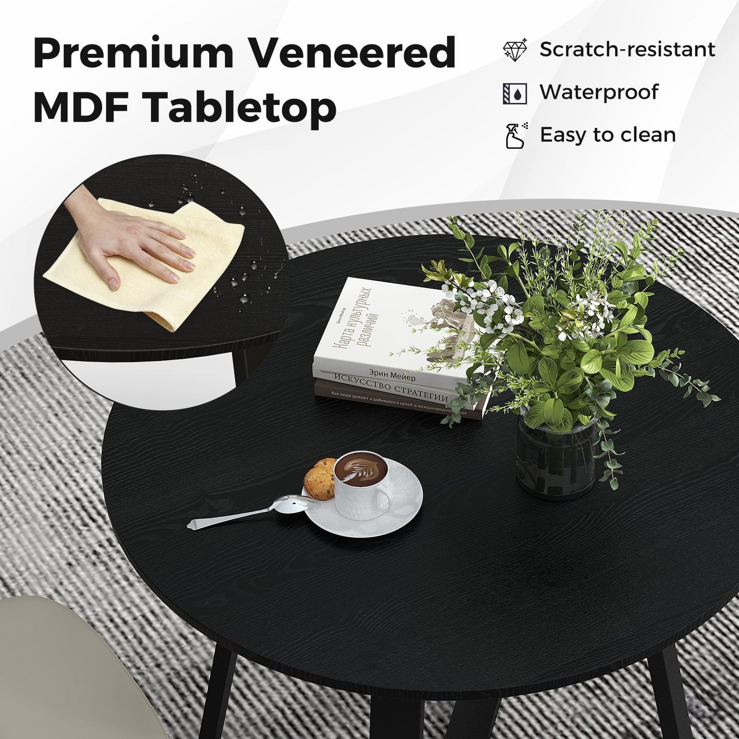 36 Inch Round Dining Table, Pedestal Base, Black Dining Tables at Gallery Canada