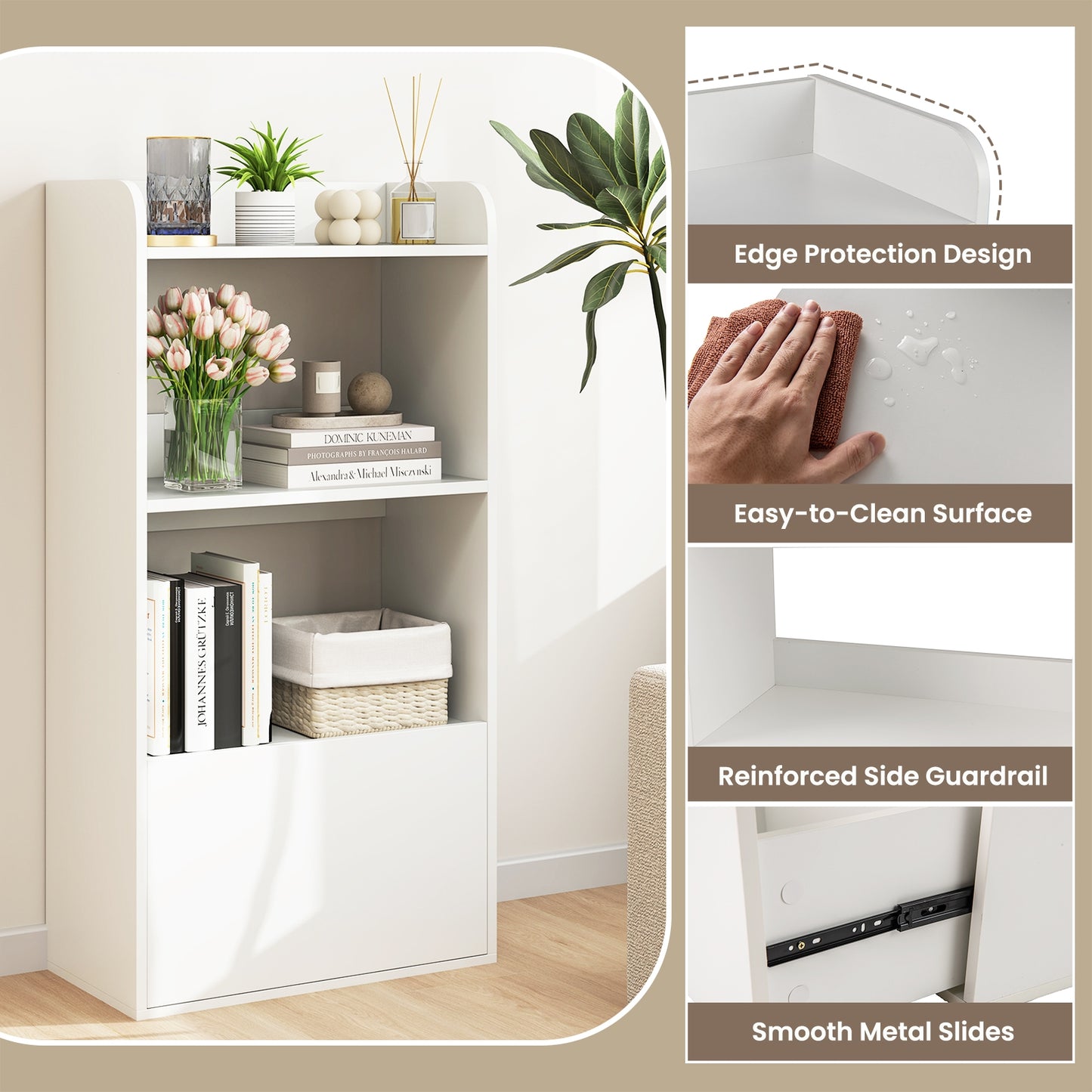3-Tier Open Shelf Freestanding Bookshelf, White Bookcases at Gallery Canada