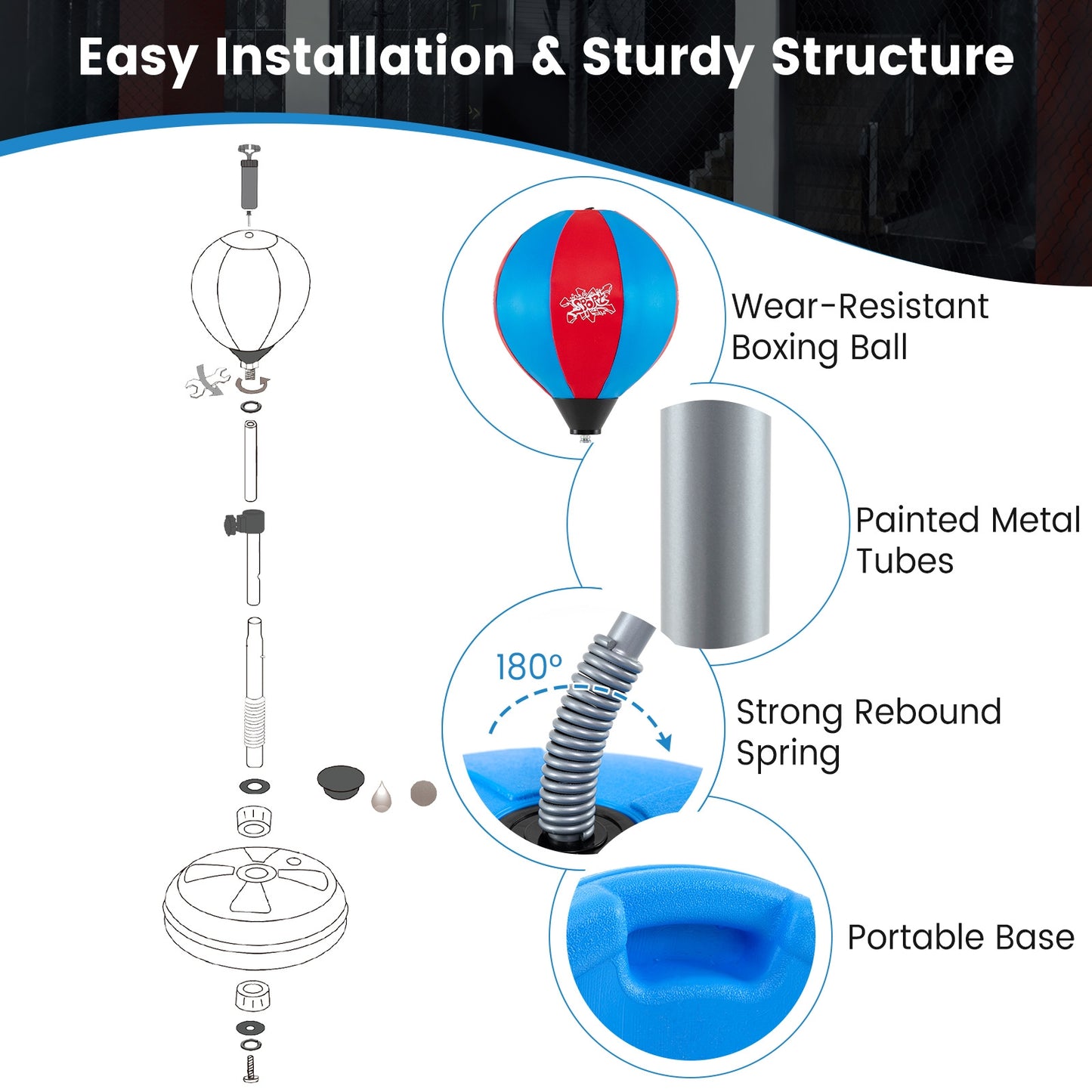 Adjustable Punching Bag with Stand and Boxing Gloves for Both Adults and Kids, Blue Boxing & Martial Arts at Gallery Canada
