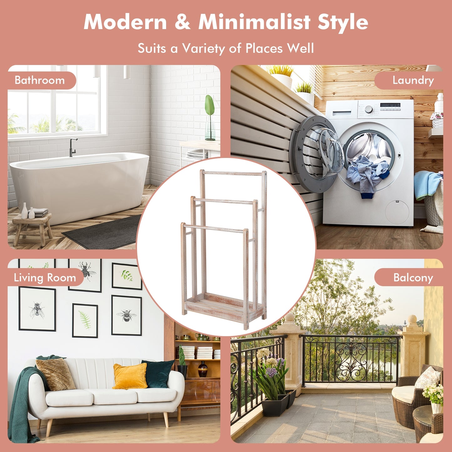 Freestanding Towel Rack, 3-Bar Drying Stand, White Towel Racks at Gallery Canada