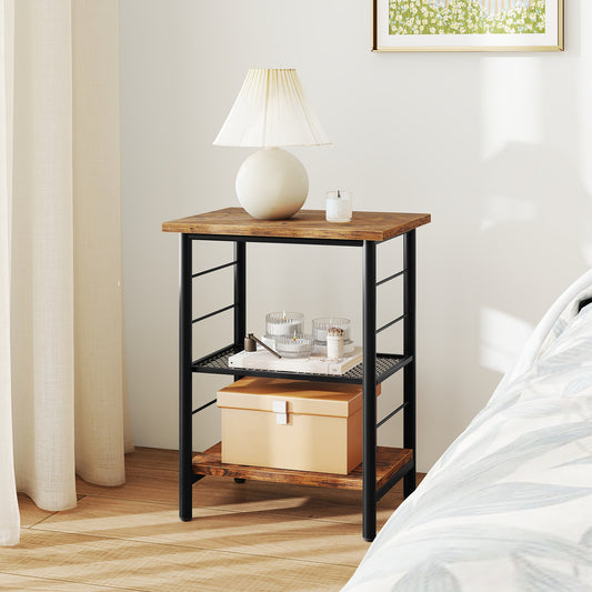 3-Tier End Table Nightstand, Industrial Bedside Table, Brown End & Side Tables Rustic Brown at Gallery Canada