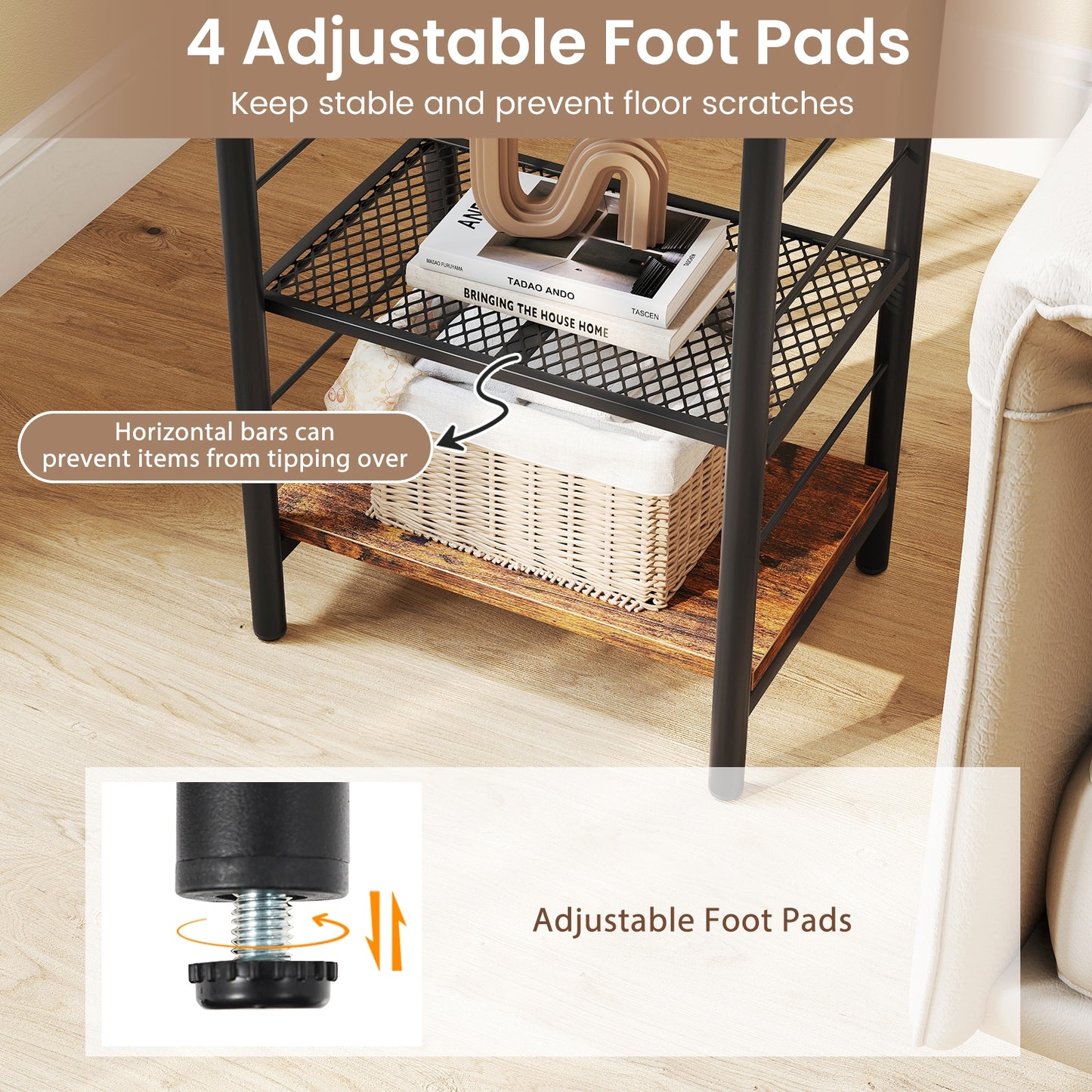 3-Tier End Table Space-Saving Nightstand Industrial Bedside Table for Living Room Bedroom, Rustic Brown End & Side Tables at Gallery Canada