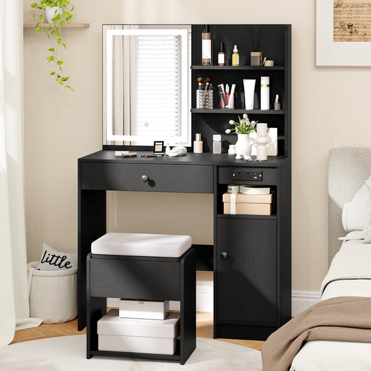 Vanity Desk With Mirror, Lights, Black Makeup Vanities Black at Gallery Canada