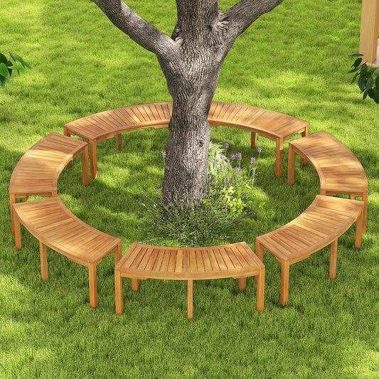 7-Piece Outdoor Acacia Wood Curved Garden Bench, 2-Person, Natural Outdoor Benches Natural at Gallery Canada