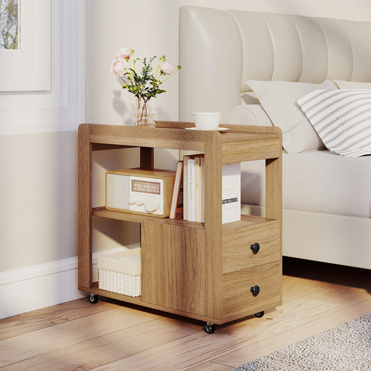 2-Drawer Sofa Side Table with Shelves for Living Room, Natural End & Side Tables Natural at Gallery Canada
