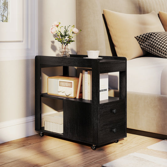 2-Drawer Sofa Side Table with Shelves for Living Room, Black End & Side Tables Black at Gallery Canada