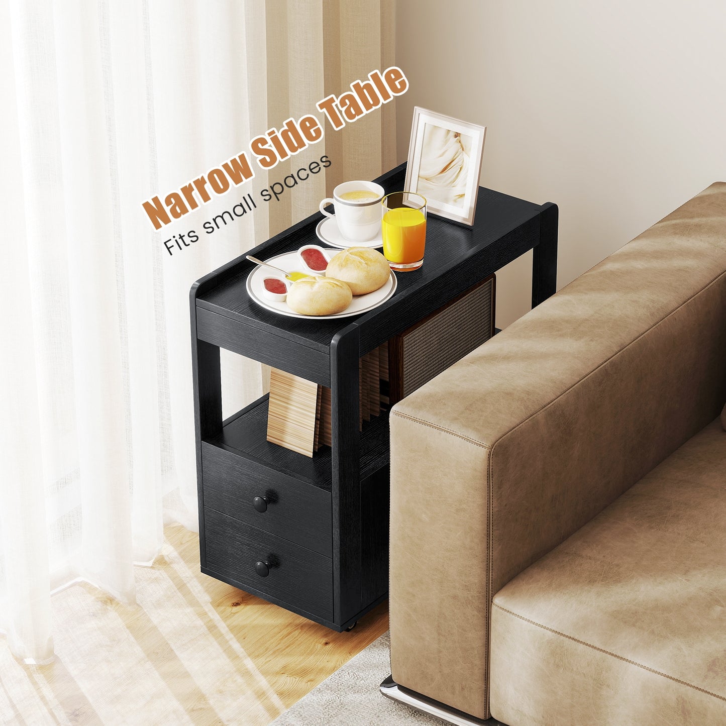2-Drawer Sofa Side Table with Shelves for Living Room, Black End & Side Tables at Gallery Canada