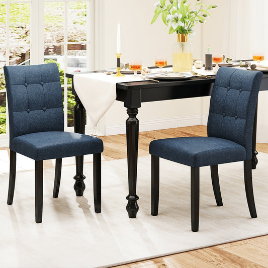 Set of 2 Tufted Dining Chairs Armless with Rubber Wood Legs, Dark Blue Dining Chairs Dark Blue at Gallery Canada