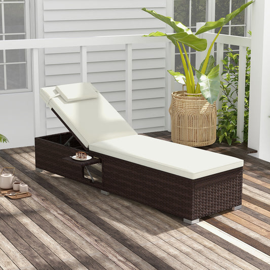 Outdoor PE RattanChaise Lounge with 6-level Backrest, Off White Outdoor Chaise Lounges at Gallery Canada