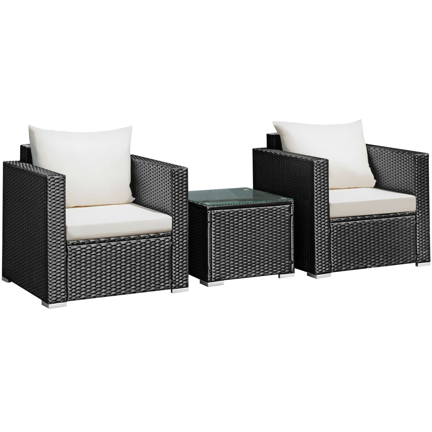 3-Piece Patio Wicker Furniture Set With Cushion, White Patio Conversation Sets at Gallery Canada